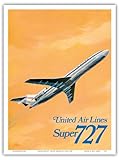 Boeing Super 727 Jet Airplane - United Airlines - Vintage Airline Travel Poster by C. Bail c.1969 - Master Art Print (Unframed) 9in x 12in