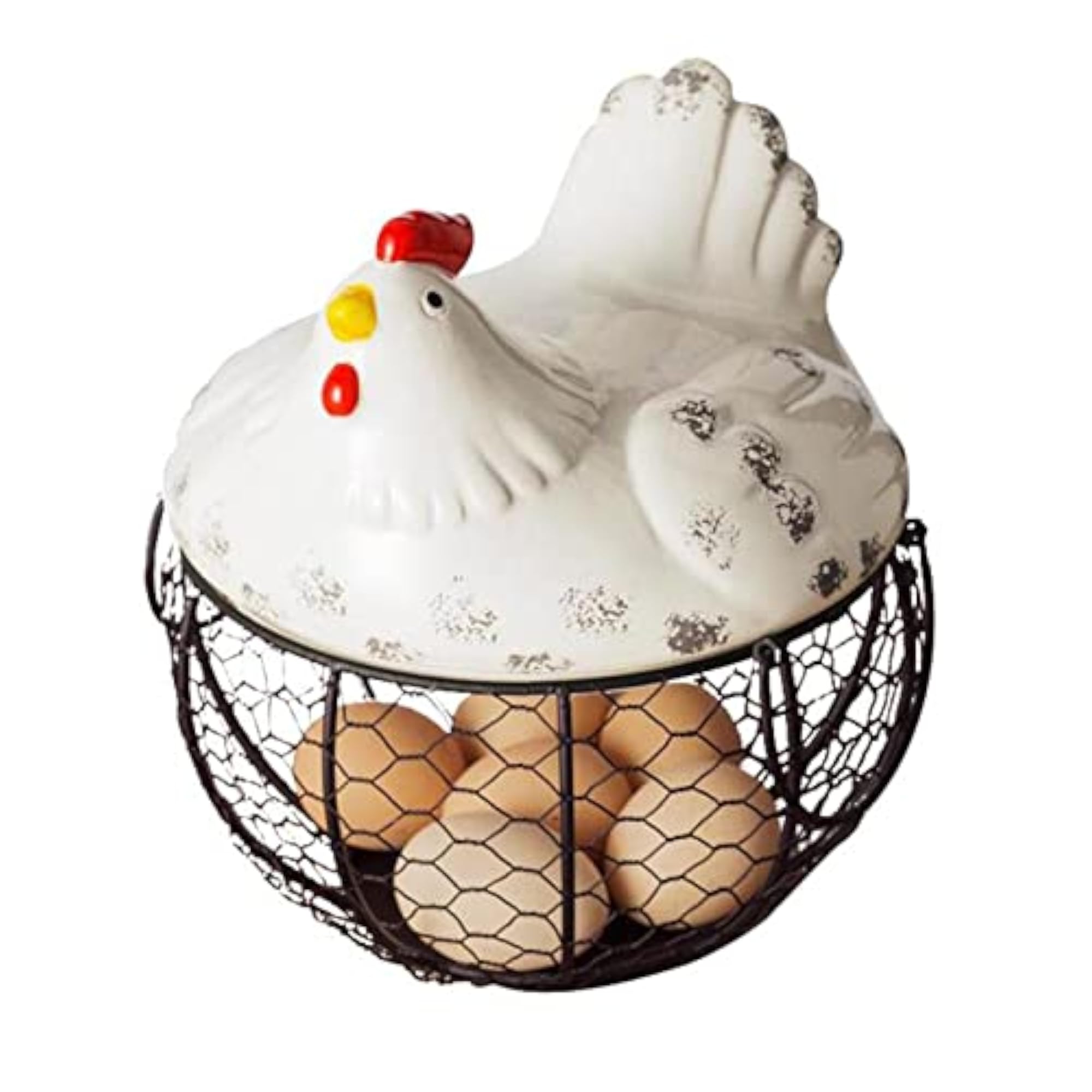 Creative Egg Storage Basket with Ceramic Hen, 1 Set
