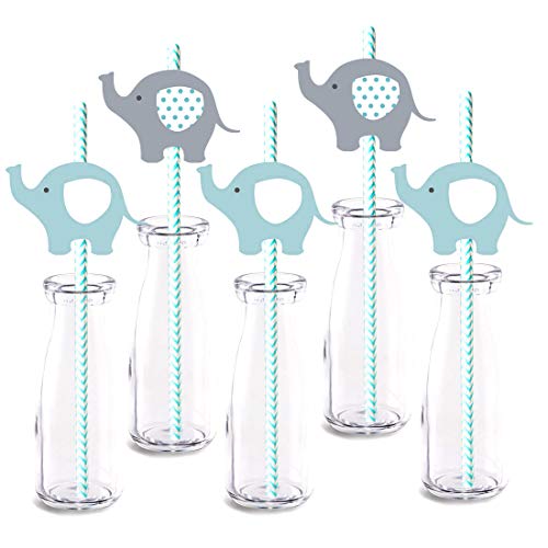 Blue Elephant Party Straw Decor, 24-Pack Boy Baby Shower Party