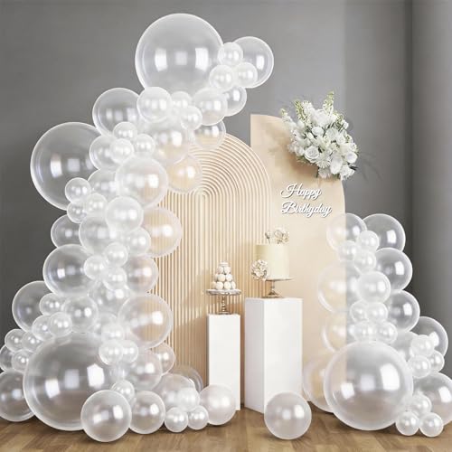 RUBFAC 135pcs Clear Balloons Latex Transparent Balloon Different Sizes 18 12 10 5 Inch for Garland Arch Birthday Party Baby Shower Wedding Decoration