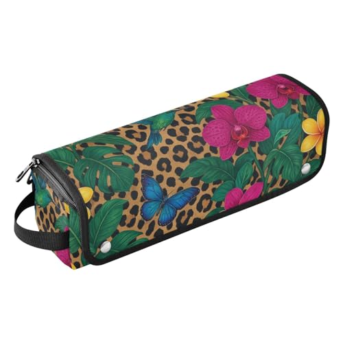 Bolso de viaje para herramientas de cabello para mujeres con estera resistente al calor desmontable, estuche de doble capa para planchas de pelo, alisadores y rizadores, diseño estampado de leopardo orquídea exótica miniatura 1