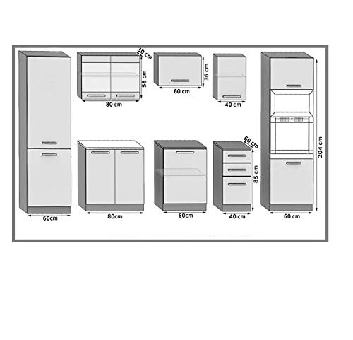 Prisma | Cocina Modular Completa + Lineal L 300cm 8 pzs | Plan de Trabajo Incluido | Conjunto de Muebles de Cocina