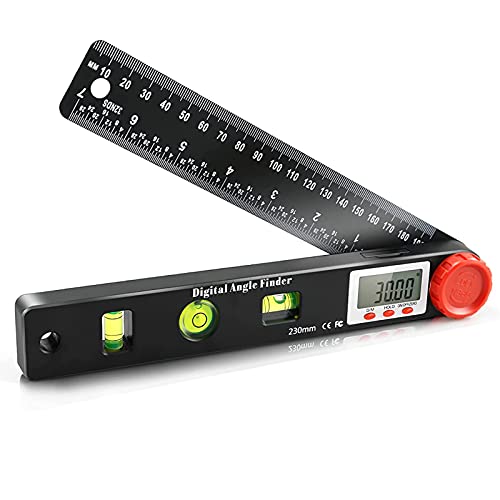 XTVTX Buscador de ángulo digital, 0~999 ° Regla de transportador digital Goniómetro de nivel de burbuja Medidores de ángulo electrónicos de 230 mm Inclinómetro con burbuja de nivel de círculo