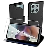 Aiziki Handyhülle für Motorola Moto G56 Tasche+1pc panzerglas, RFID Leder Klappbar Schutzhülle Tasche Wallet Brieftasche Cover Flip Hülle Kompatibel mit Motorola Moto G56 Hülle -Schwarz