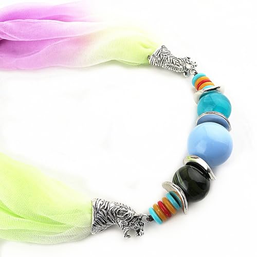 Women's Colorful Pendant Scarf - Multi-Style Chiffon Wrap Shawl, Vintage Bohemian Necklace Scarf with Tassel3