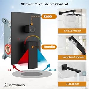 gotonovo Shower System Set with Tub Spout 3 Function Wall Mounted Shower Faucet Combo Rainfall Shower Head and Handheld Spray Rough-in Valve Shower Trim Kit 12 Inch Matte Black gotonovo Shower System Set with Tub Spout 3 Function Wall Mounted Shower Faucet Combo Rainfall Shower Head and Handheld Spray Rough in Valve Shower Trim Kit 12 Inch Matte Black