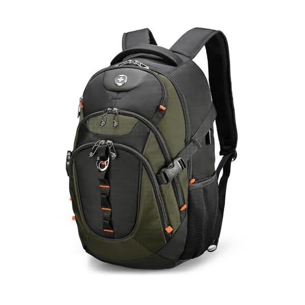 Swissdigital Design Laptop Backpack, Travel Backpack with USB Charging Port Fits 15.6 inches Computer, 31L College School Bookbag for Men,Olive/Black | SD803-26