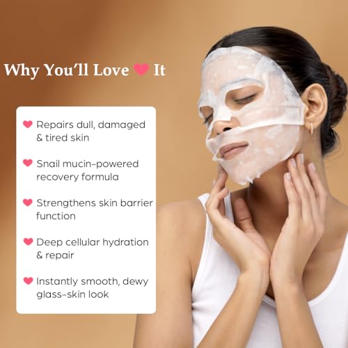 Image of Sanfe Illuminating Korean Snail Mucin Sheet Mask for Glass Skin Glow - Deep Hydration, Barrier Strengthener, and Repair for Tired, Dull, Dry Face (25g, Pack of 1