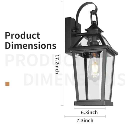 Image of JYZ Dusk to Dawn Outdoor Wall Sconce, 17inch Waterproof Exterior Wall Lantern with Textured Glass, Anti-Rust Classic Porch Light for Front Door Garage Patio Yard JYOWL06