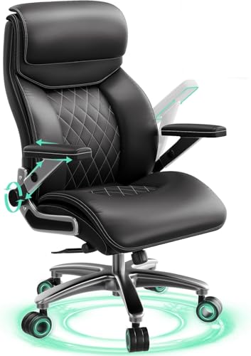 CoziCradle Big and Tall Office Chair with 5D Arms, 600lbs Heavy Duty Desk Chair with Adjustable Lumbar Support, PU Leather High Back Ergonomic Executive Computer Chair with 3'' Silent Casters