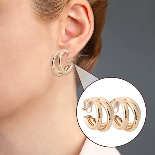 5 pares de aretes tipo argolla dorados clip on para mujer miniatura 4