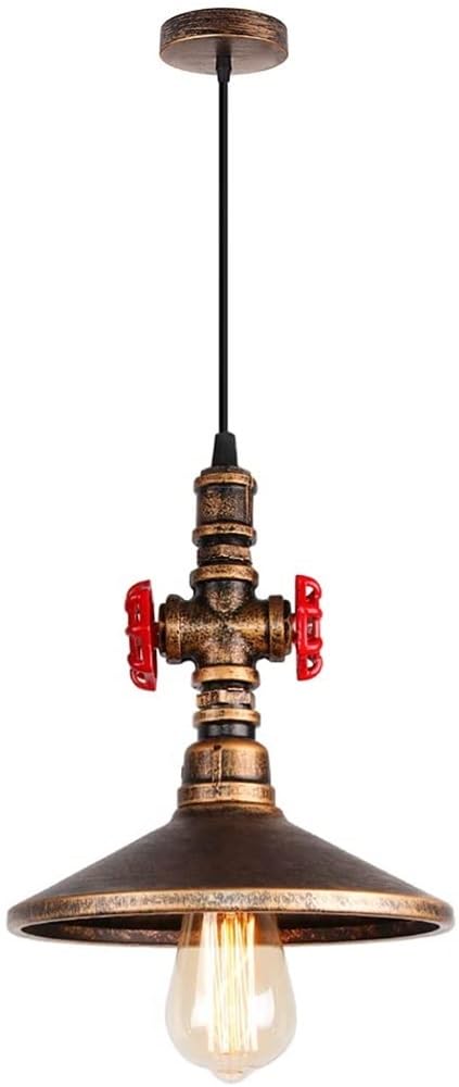 BLOOHK Loft Steampunk Water Pipe Pendant Light, Retro Industrial Iron Hanging Lamp, E27 LED Chandelier for Kitchen Island Dining Room Bar Bedroom