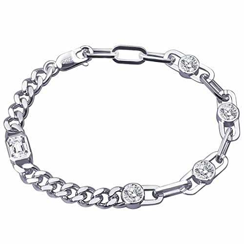 Paperclip Chain Bracelet Gra Certified I 3Ctw Df Vvs Emerald Cut Moissanite Diamonds Bracelets For Women I Silver With 18K White Gold Plated 6Mm Cuban Link Chain Charm Bracelet I 6.5-7.5 Inch #TOP11