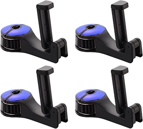 JASONNHZ 4 Stück Autositz Kopfstütze Haken mit Handy Halter,Auto Haken Auto Aufhänger Universal Rücksitz Versteckter Haken Halterungen,Blau Cover
