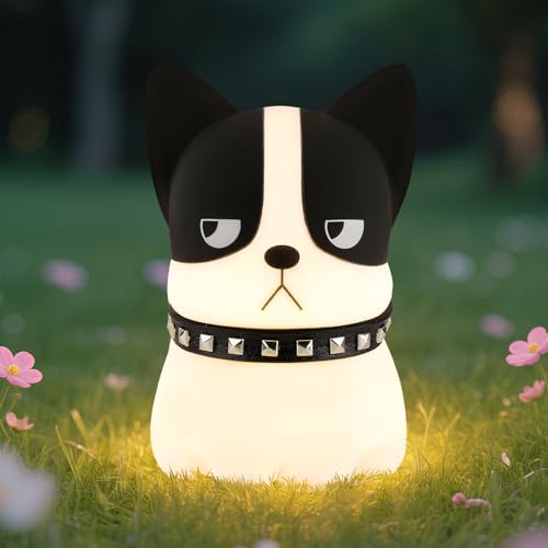 Squishy Puppy Night Light with RGB Mode 3 Brightness Adjustable Nursery Breastfeeding Nightlight Cute Novelty French Bulldog Animal Lamp Rechargeable Silicone Touch Bedside Lamp for Bedroom Dorm Decor