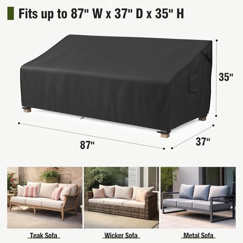 Image of MR.COVER 3-Seater Outdoor Couch Cover Waterproof, Patio Furniture Cover for Sofa, Heavy Duty Outdoor Sofa Covers, Polyester & Double-Stitched Seams, Fits up to 87 inch W x 37 inch D x 35 inch H, Classic Black