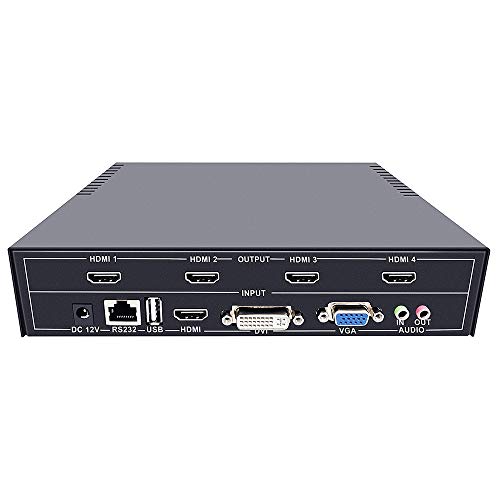 Image of ISEEVY 4 Channel Video Wall Controller 2x2 HDMI DVI VGA USB Video Processor with RS232 Control for 4 TV Splicing
