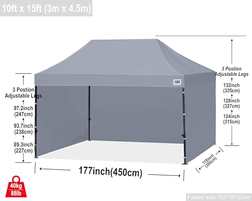 Image of ABCCANOPY Heavy Duty Easy Pop up Canopy Tent with Sidewalls 10x15, Gray