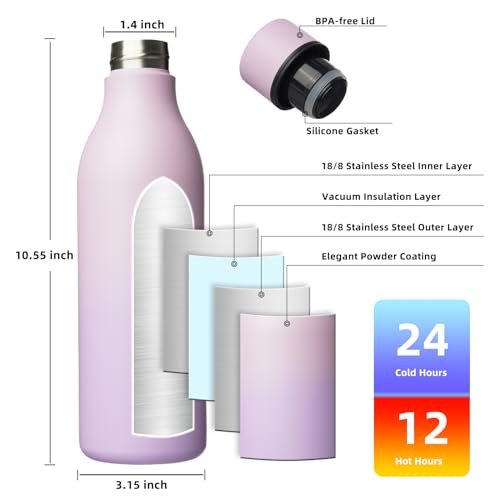 Image of BJPKPK Insulated Water Bottles, 25 oz Stainless Steel Metal Water Bottle with Strap, BPA Free Leak Proof Jugs, Mugs, Flasks, Reusable Thermal Flasks for Sports & Travel, Dreamy Purple