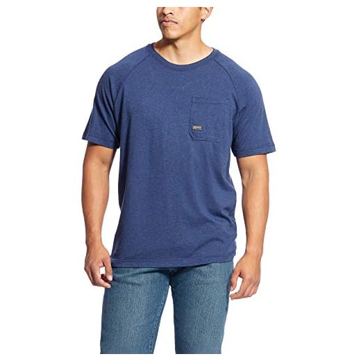 ARIAT mens Rebar Cottonstrong Short Sleeve Crewwork Work Utility Tee Shirt, Navy Heather, Large US