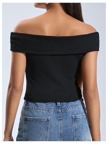 SweatyRocks Girl's Off The Shoulder T Shirt Short Sleeve Slim Fit Summer Tops Streetwear2