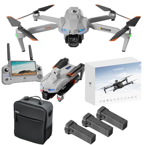 Cyaxzolp Drone with 8K Photo Resolution 4K Video Recording Camera Drones for Adults.Three-Axis mechanical Stabilization Gimbal，Electronic stability-enhancing anti-shake. 7.2-inch LCD High-definition Large Display Screen Remote Control Quadcopter,With 3 Plug-in and Unplugged smart lithium Batteres, 5G HD Brushless GPS Drone Auto Return, Laser obstacle avoidance，With Airdrop function. (GREY Grey version)