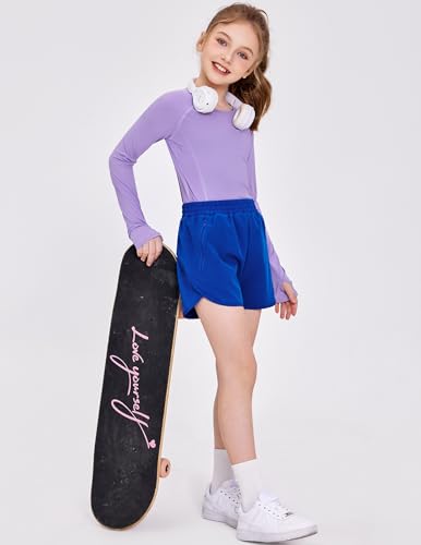 Zaclotre Shorts atléticos para meninas com bolsos com zíper 2 em 1 para crianças, treino, corrida, v