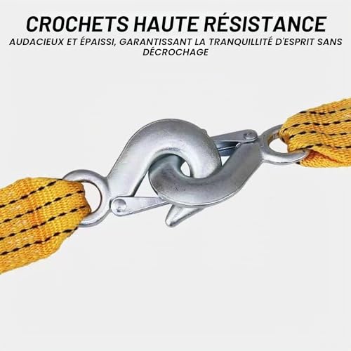 Corde de remorquage de 4 m, 5 tonnes, avec bandes réfléchissantes, 2 crochets en U et gants, pour voiture Heavy Duty – vue 5