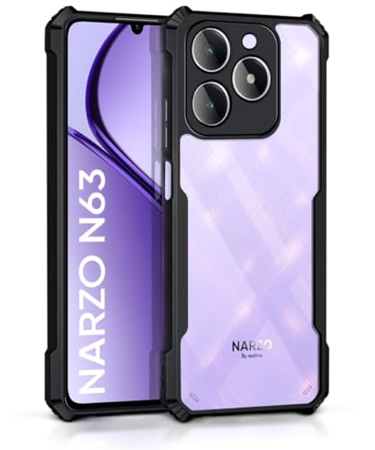 Image of WOW IMAGINE Shock Proof Clear Protective Back Case for Realme Narzo N63 | Realme C63 - AirEDGE Technology | 360 Degree Camera Protection | Transparent Hybrid Back Case Mobile Cover - Black