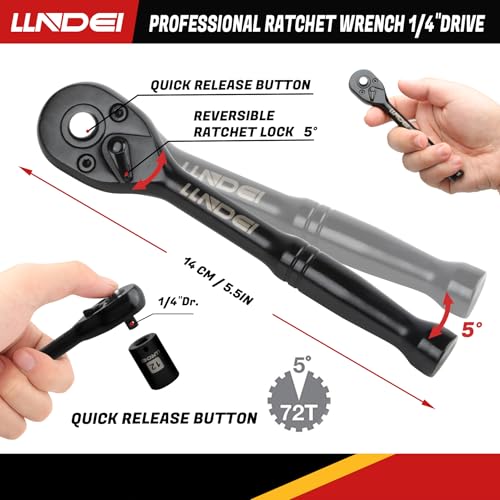 LLNDEI 48 Piece 1/4 Inch Mini Socket Ratchet Wrench Set, Metric Shallow Socket (4-14mm) 6-Point,with 72 Teeth Mini Ratcheting Wrench, Screwdriver Bit Set, Universal Joints and 3 Inch Extensions 3 LLNDEI 48 Piece 1/4 Inch Mini Socket Ratchet Wrench Set, Metric Shallow Socket (4-14mm) 6-Point,with 72 Teeth Mini Ratcheting Wrench, Screwdriver Bit Set, Universal Joints and 3 Inch Extensions - Image 3