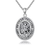 HKPATOP Saint Michael Medal Necklace 925 Sterling Silver St Michael Pendant Necklace Religious Protector Jewelry Gift for Women Men