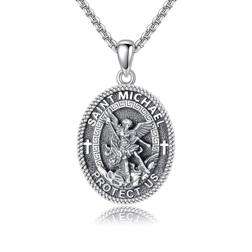 Saint Necklace 925 Sterling Silver the Archangel Pendant Amulet for Men Women Religious Protector Pendant Jewelry Gifts