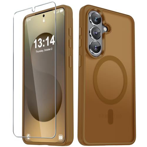 Image of YENAPOON for Samsung Galaxy S26 Case, Matte Magnetic Phone Cover, Brown | Fit for MagSafe, Screen Protector included, Shockproof Military Grade Protection, Translucent Frosted Back