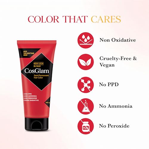 Image of Cosglam Semi Permanent Hair Color for Women & Men - Model #23 Valentine Red (120 g) | No Ammonia, No Peroxide, Non-Oxidative Vegan Hair Dye | Enriched with Conditioner for Glossy Finish