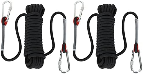 YAYODS 2PCS Multi-use Climbing Ropes, 10M x 10MM Safety Rappelling Abseiling Climbing Rope with Carabiners, Outdoor Climbing Rope for Magnetic Fishing, Hiking, Hammock, Caving and Rescue