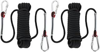 YAYODS 2PCS Multi-use Climbing Ropes, 10M x 10MM Safety Rappelling Abseiling Climbing Rope with Carabiners, Outdoor Climbing Rope for Magnetic Fishing, Hiking, Hammock, Caving and Rescue