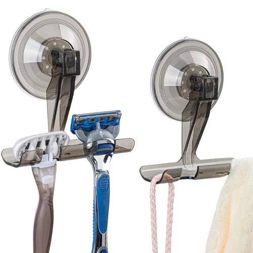 Amuille Razor Holder for Shower 2 Pack Suction Cup Hooks Reusable Vacuum Shower Hooks for Towel Loofah Shaver No-Drill Bathroom Kitchen Shaver Holder for Shower Wall Easy to Install