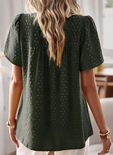 Image of Falechay Womens Summer Tops Crewneck Short Sleeve Shirts Casual Chiffon Blouses Flowy Lace Hem Boho Clothing Trendy 2026