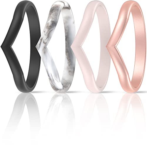 ThunderFit Thin Heart Shaped Silicone Wedding Rings for Women, Stackable Rubber Engagement Bands 2.7mm Wide 2mm Thick - 1/4/8 Variety Multipack (Pack I, Size 6.5-7 (17.35mm))