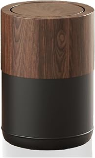3.17 Gallon Imitation Walnut Wood Color Trash Can with Lid, Realistic Wood Texture Garbage Can, Metal Double-Layer Wastebasket for Bathroom Bedroom Kitchen Household