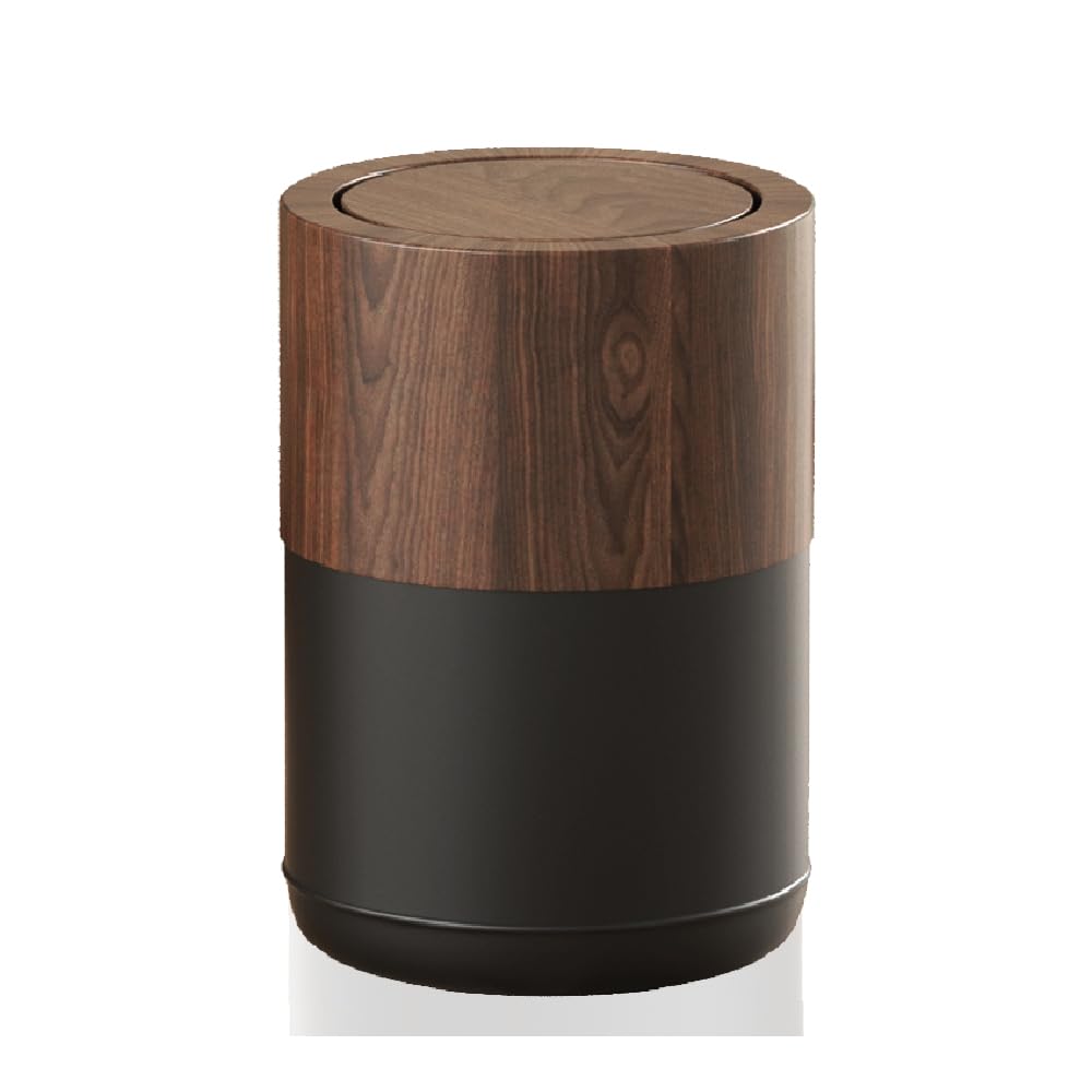 3.17 Gallon Imitation Walnut Wood Color Trash Can with Lid, Realistic Wood Texture Garbage Can, Metal Double-Layer Wastebasket for Bathroom Bedroom Kitchen Household