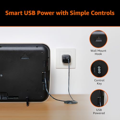 Image of Amazon Basics LED Digital Wall and Table Clock with Auto Brightness, Golden color, HIPS Material,USB Powered, 12 /24 Hour Format, Large Display for Living Room, Bedroom or Office (Size: 38 x 25 x 3.4 cm)