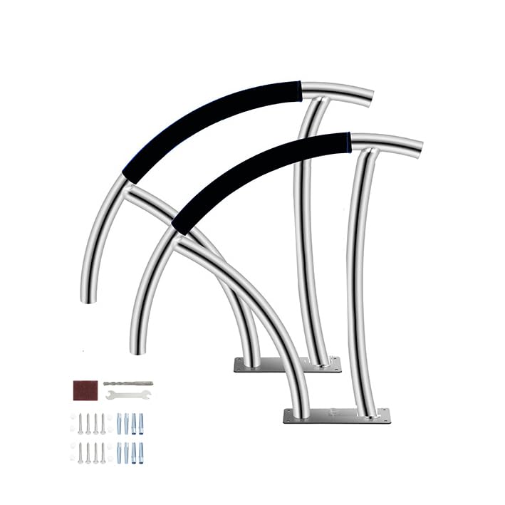 Pool Rail Swimming Pool Handrail - Black Grip Cover - 250LBS Load Capacity - 304 Stainless Steel - Silver Rustproof Pool Railing Humanized with Black Grip Cover - Drill Bit & Screws (31x31 Inch)
