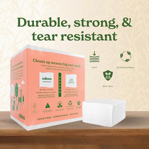 Caboo Tree Free Dinner Napkins - 4 Packs of 150, 600 Total Paper Napkins, Sustainable and Disposable White Napkin - Thumbnail 5
