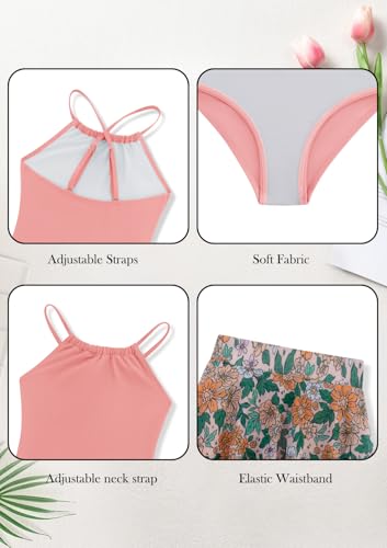 Image of Girls One Piece Swimsuits with Mesh Skirt Tanikini Bathing Suit Swimwear 6-14Y