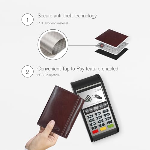 Image of Real Leather Mens Trifold Wallet RFID Blocking Slim Minimalist Front Pocket - Thin & Stylish with ID Window in Gift Box, VT brown, Trifold