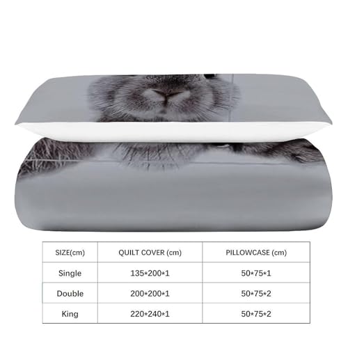Housse de couette fermeture éclair imprimé 3D lapin microfibre douce 135x200cm