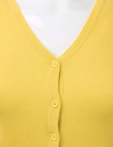 FLORIA Women's Button Down 3/4 Sleeve V-Neck Stretch Knit Cardigan Sweater BABYYELLOW M - Thumbnail 4