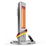 VASNER HeatTower Mini – Standheizstrahler, Infrarotstrahler 1500 W elektrisch, Fernbedienung, Heizstrahler mobil mit Standfuß für Garten Terrasse & Balkon (Silber)