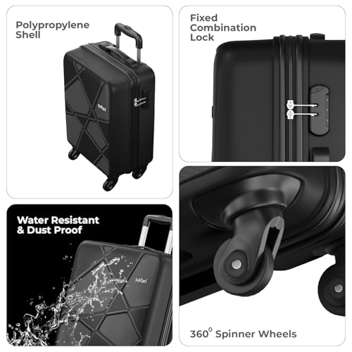 Image of Safari Cabin Polypropylene (Pp) Pentagon Hardside Small Size Luggage Suitcase 4 Spinner Wheels Trolley Bags for Travel Black Color 55 Cm
